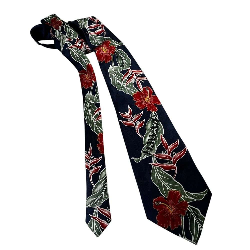 NABOTH Mens Hawaii Floral‎ Hibiscus Heliconia Silk Necktie Hand Made